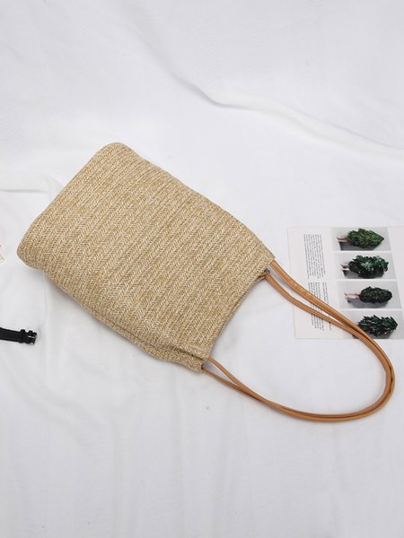 

Vacation beach woven single-shoulder straw woven bag, Khaki, Shoulder Bags