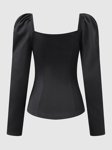 

Vintage Square Neck Solid T-shirt, Black, Tees
