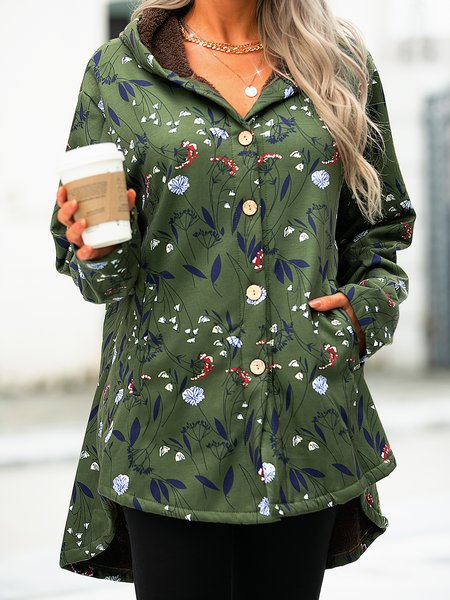 

Long Sleeve Sweet Floral-Print Outerwear, Green, Coats & Jackets