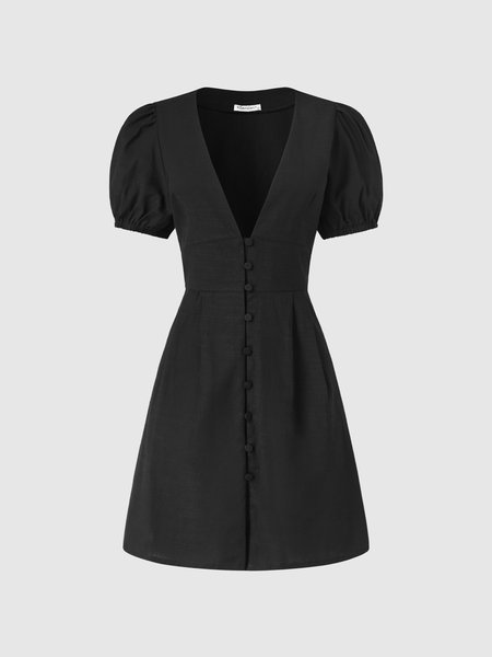 

Casual Deep V Dress, Black, Mini Dresses