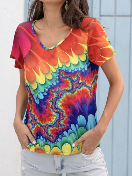 

Colorful Abstract Painting Print Short Sleeve T-shirt, Multicolor, T-Shirts