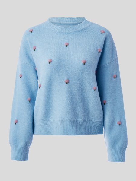 

Round Neck Wool/Knitting Sweater, Blue, Sweater Dresses