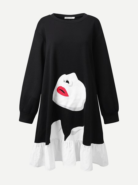 

Casual Crew Neck Dresses, Black, Mini Dresses