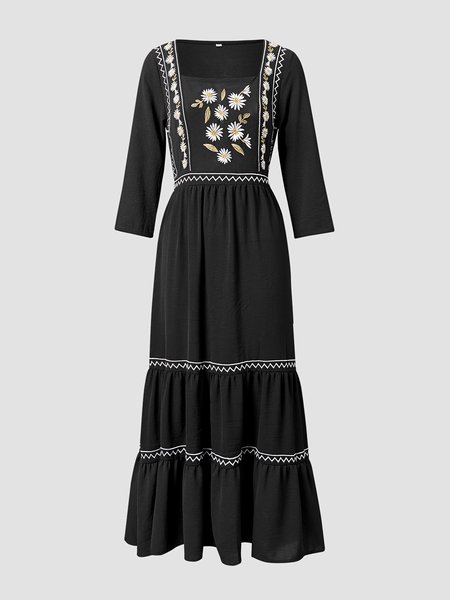 

Vintage Casual Cotton Blends Dresses, Black, Floral Dresses