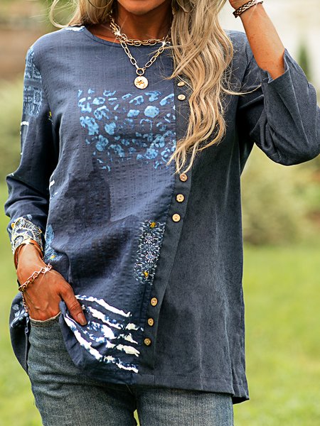 

Cotton-Blend Vintage Tops, Blue, T-Shirts