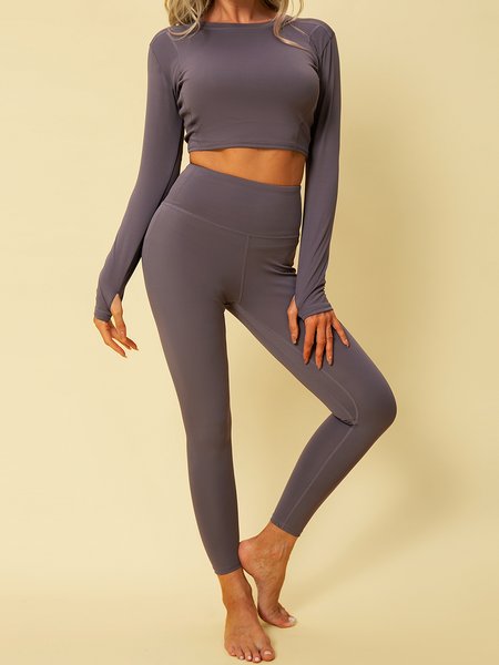 

Crew Neck Casual Two Piece Sets, Purple, Two-piece Outfits