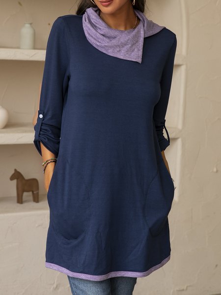 

Cotton Long Sleeve Color-Block Shirts & Tops, Blue, Tunics