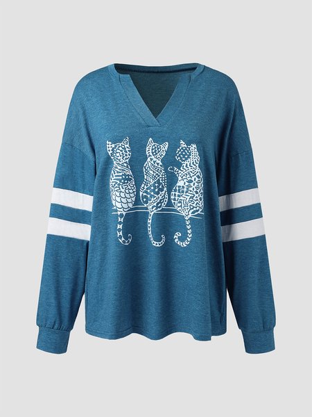 

V Neck Shirts & Tops, Blue, Long sleeve tops
