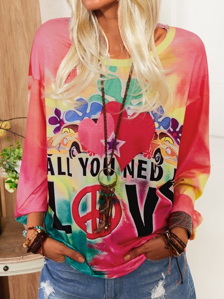 

Long Sleeve Cotton Letter Shirts & Tops, Multicolor, Long sleeve tops