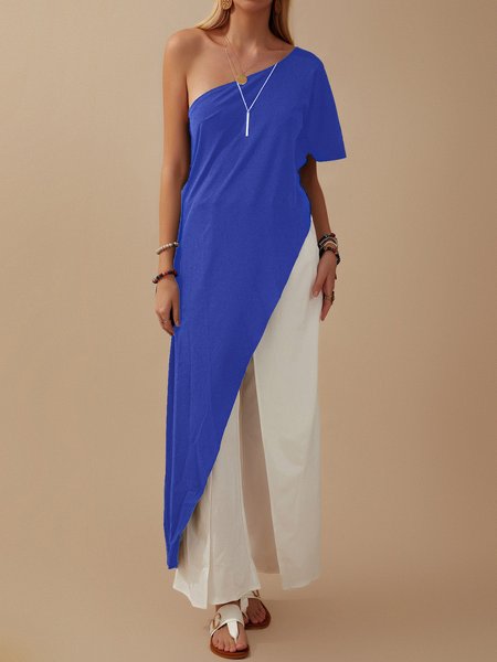 

Cocktail Cold Shoulder Top With Pants Sleeveless, Blue, Casual Dresses