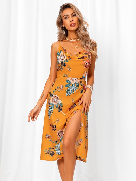 

Cold Shoulder Floral Sweet Weaving Dress, Orange, Dresses