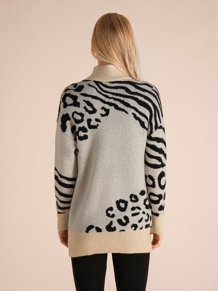

Dolcevita Leopardo Misto Cotone Maniche Lunghe Abito, Grigio, Dresses