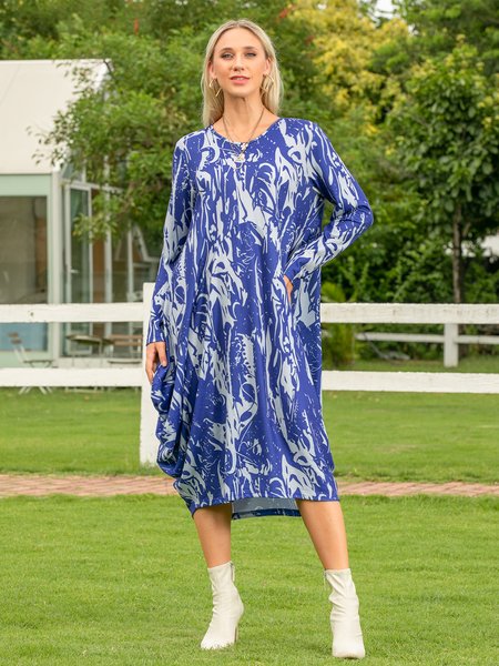 

Shift Casual Long Sleeve Dresses, Blue, Midi Dresses