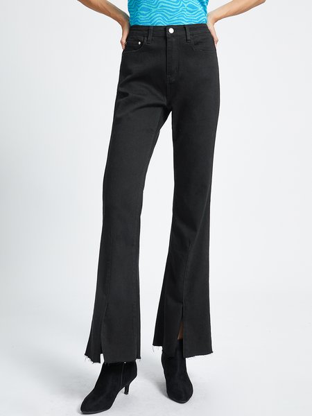 

Denim Casual Slit Jeans, Black, Jeans