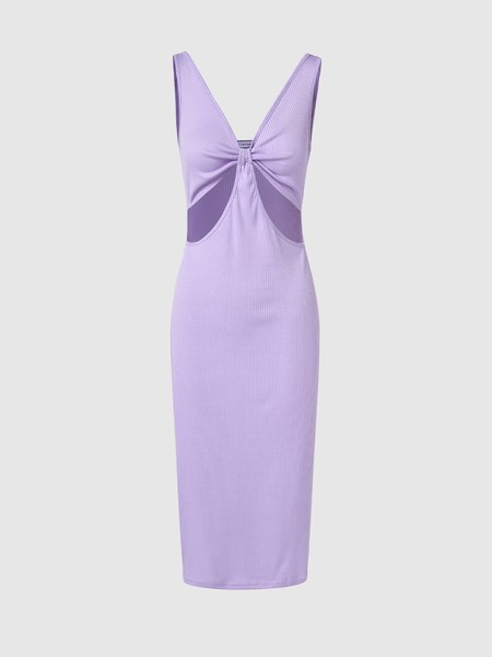 

V Neck Elegant Knitting Dress, Purple, Maxi Dresses
