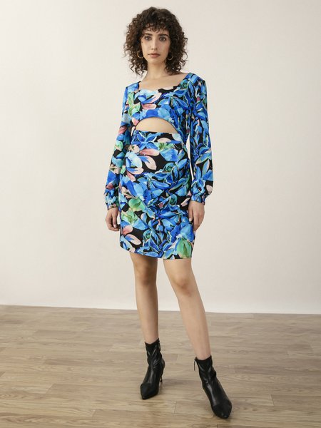 

Floral Square Neck Elegant Regular Fit Weaving Dress, As picture, Mini Dresses