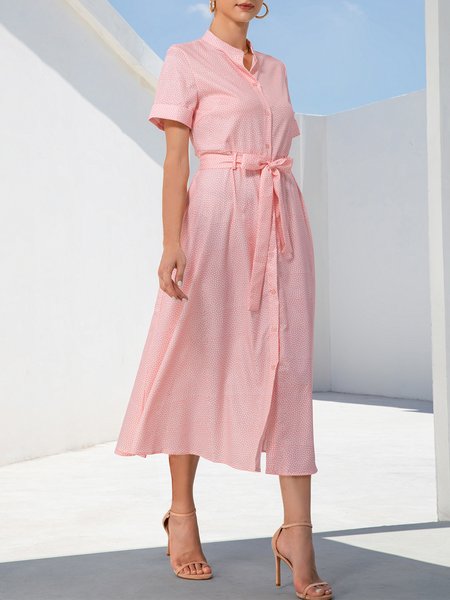 

Polka Dots Short Sleeve Dress, Pink, Midi Dresses