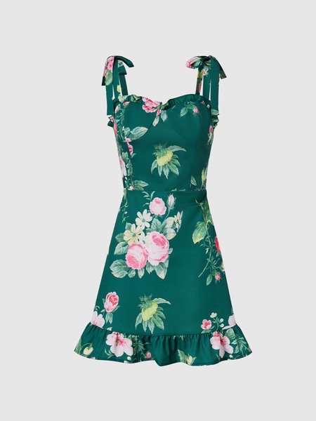 

Floral Regular Fit Elegant Dresse, Darkgreen, Mini Dresses