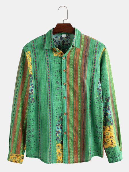 

Cotton Shirt Collar Work Shirts & Tops, As picture, Men's Floral shirt