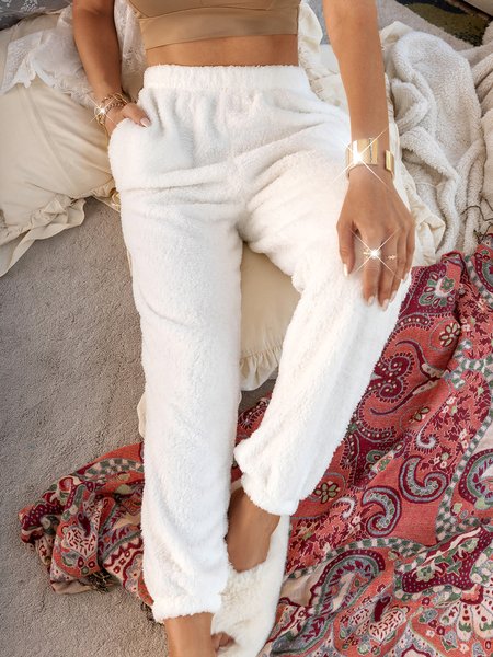 

plain casual pants, White, Pants