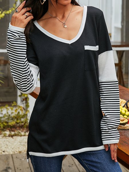 

Simple Long Sleeve Stripes Shirts & Tops, Black, Long sleeve tops