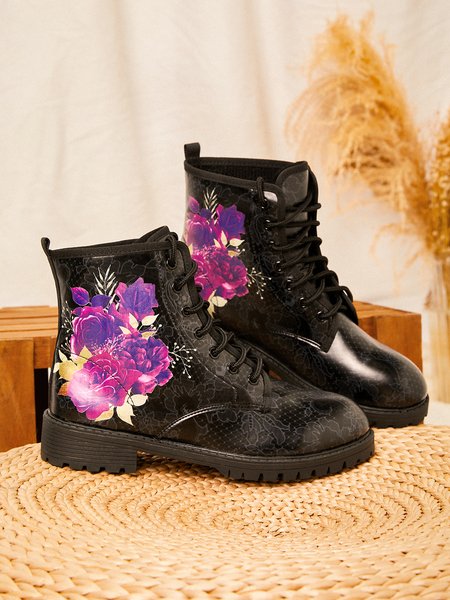 

Simple Flower And Leaf Martin Boots, Purple, Boots