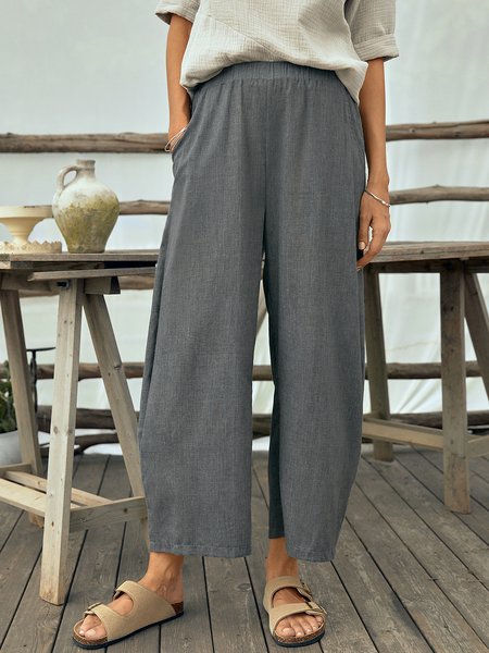 

Solid Woven Wide Leg Pants, Gray, Pants