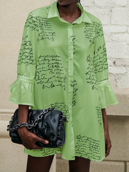 

Long Sleeve Elegant Letter Top, Green, Mini Dresses