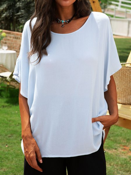 

Camicie & Top Maniche Corte Dritto Misto Cotone, Blu, Blouses & Shirts