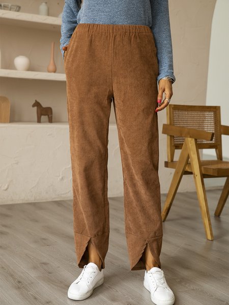 

Summer Pockets Striped Casual Capri Pants, Deep khaki, Pants