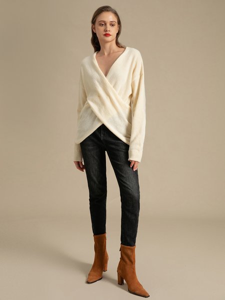 

Acrylic Casual Shift V Neck Sweater, As picture, Pullovers