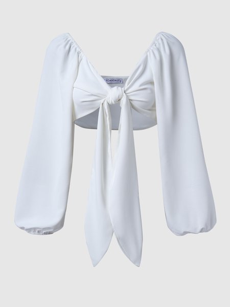 

Square Neck Knot Front Puff Sleeve Top, White, Tops