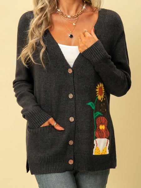 

long sleeve casual cotton outerwear, Black, Cardigans