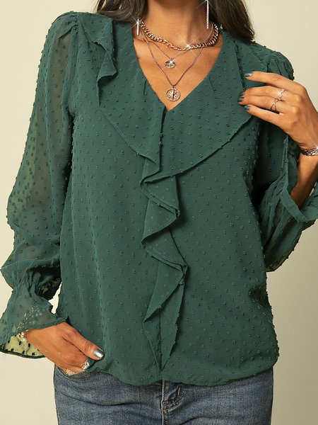 

Long Sleeve Sweet Plain Tops, Green, Blouses & Shirts
