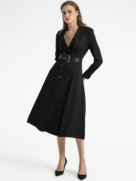 

Shift Solid Long Sleeve Elegant Outerwear, Black, Midi Dresses