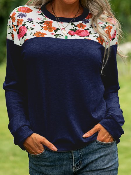 

casual floral shirts & tops, Deep blue, Tops