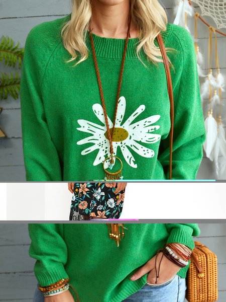 

Plus size Floral Long Sleeve Sweater, Green, Sweaters