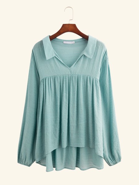 

Cotton-Blend Casual Long Sleeve Shirts & Tops, Blue, Long sleeve tops