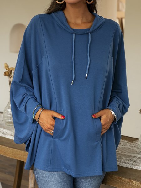

Casual Plain Pockets Turtleneck Sweatshirt, Blue, Hoodies & Sweatshirts