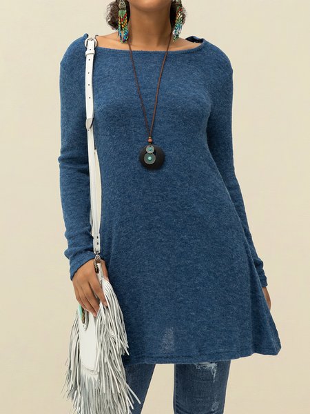 

Blue Casual Long Sleeve Solid Sweater Dress, Auto-Clearance