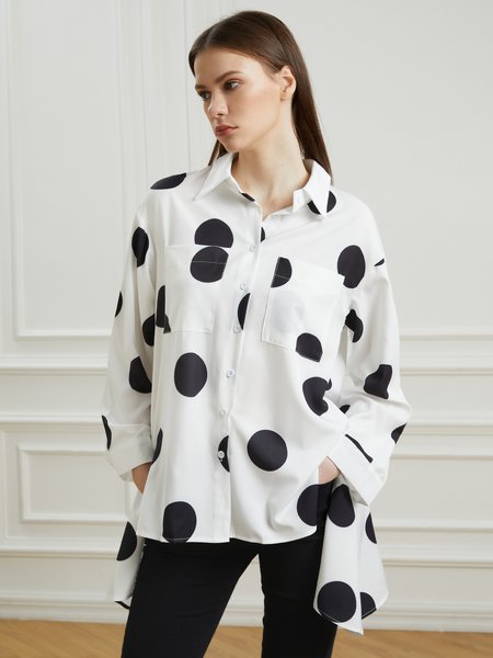 

Shirt Collar Polka Dots Shift Elegant Top, White, Blouses and Shirts