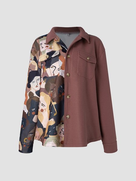 

Casual Household Daily Vintage Geometric Outerwear, Wine red, Jackets