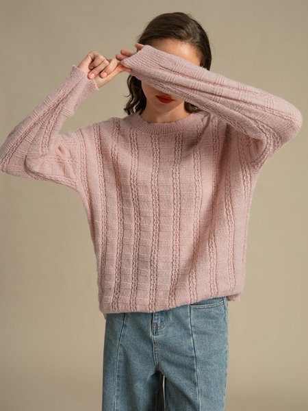 

Casual Plain Long Sleeve Daily Sweater, Light purple, Pullovers