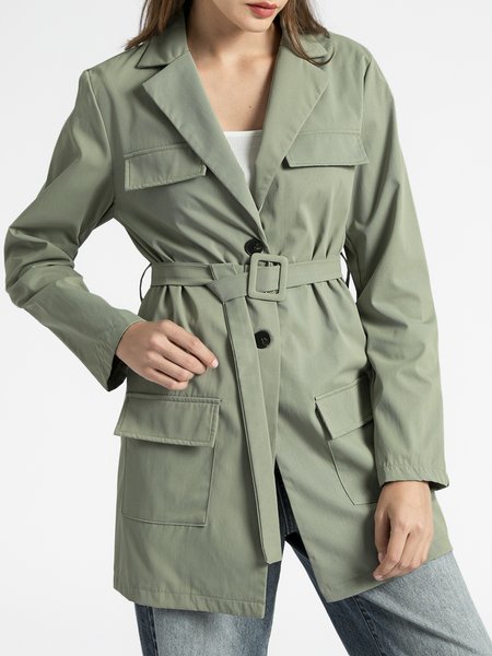 

Lapel Long Sleeve Work Blazer With Belt, Green, Blazers