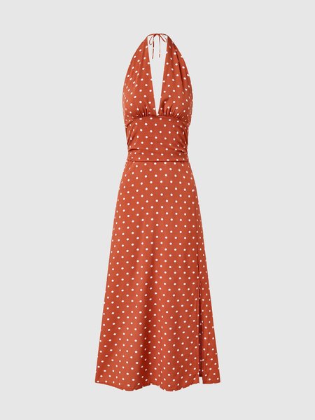 

Polka Dots Regular Fit Elegant Weaving Dress, Coffee, Maxi Dresses