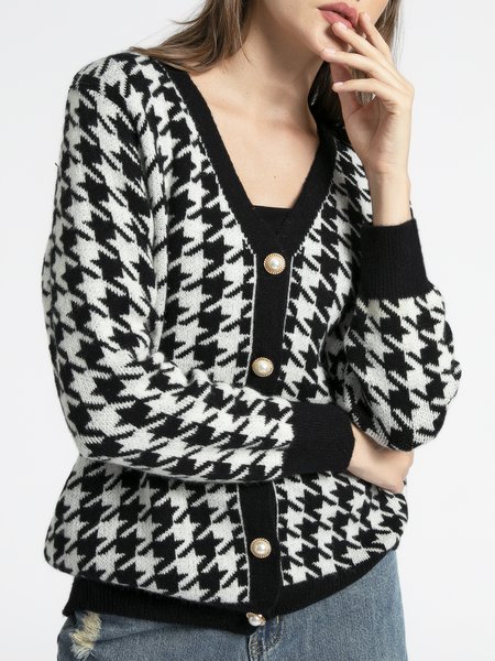 

Fall V neck Long Sleeve A-Line Simple Casual Sweater, Black, Cardigans