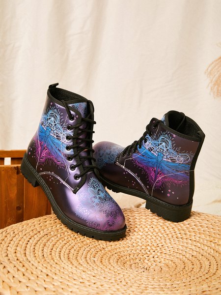 

Simple Dragonfly Print Martin Boots, As picture, Boots