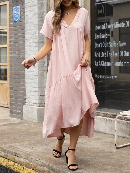 

Nudepink A-Line Solid Boho Short Sleeve Dress, Maxi Dresses