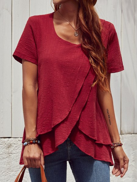 

Asymmetric Casual Short Sleeve T-shirt, Gray, Blouses & Shirts