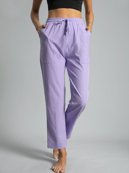 

s- fall daily solid cotton pants, Purple, Pants
